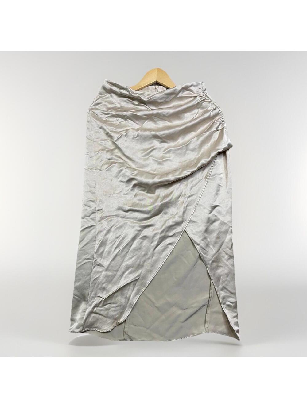 Zara Satin‎ Wrap Midi Skirt Women’s Medium Beige Champagne Ruched Side Slit Y2K